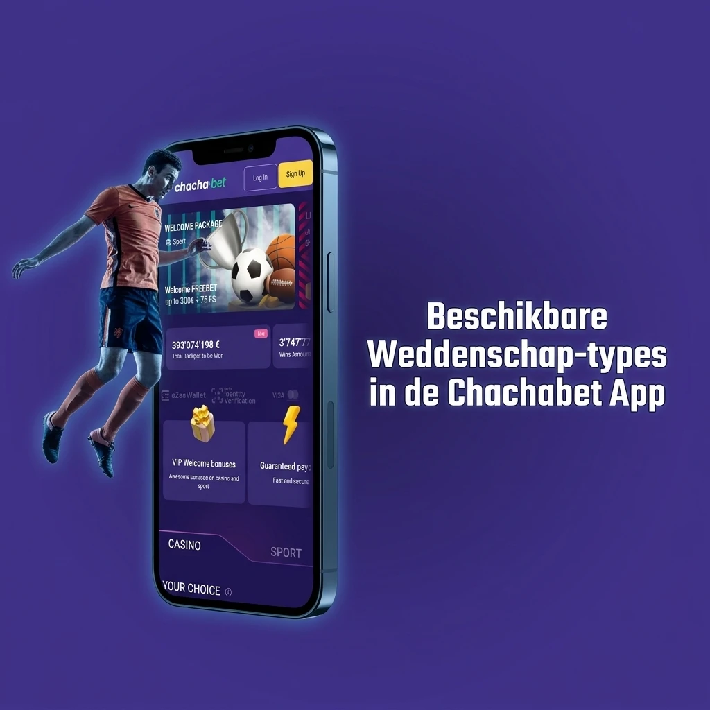 Overzicht van weddenschap-types in de Chachabet app: enkel, accumulator, systeem, live en handicap