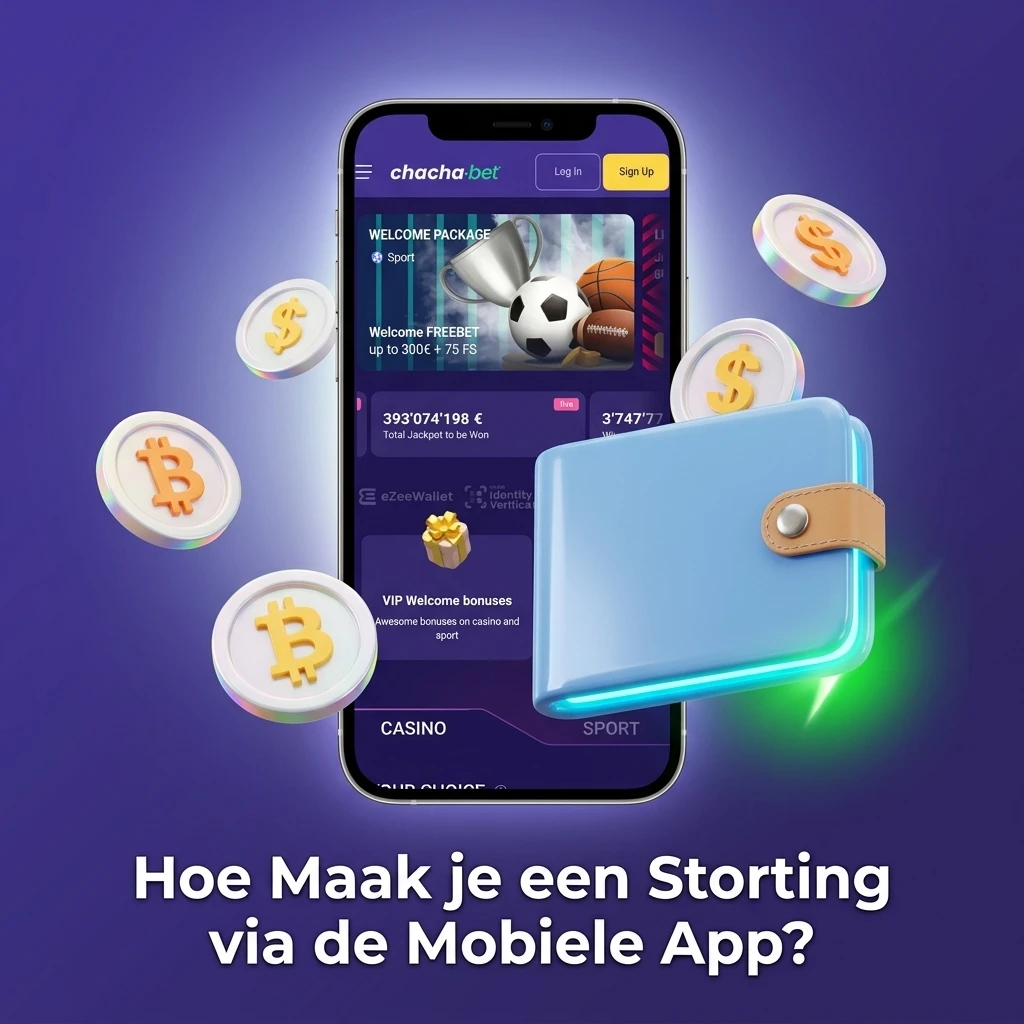 Stapsgewijze handleiding voor storting via Chachabet mobiele app op telefoon of tablet