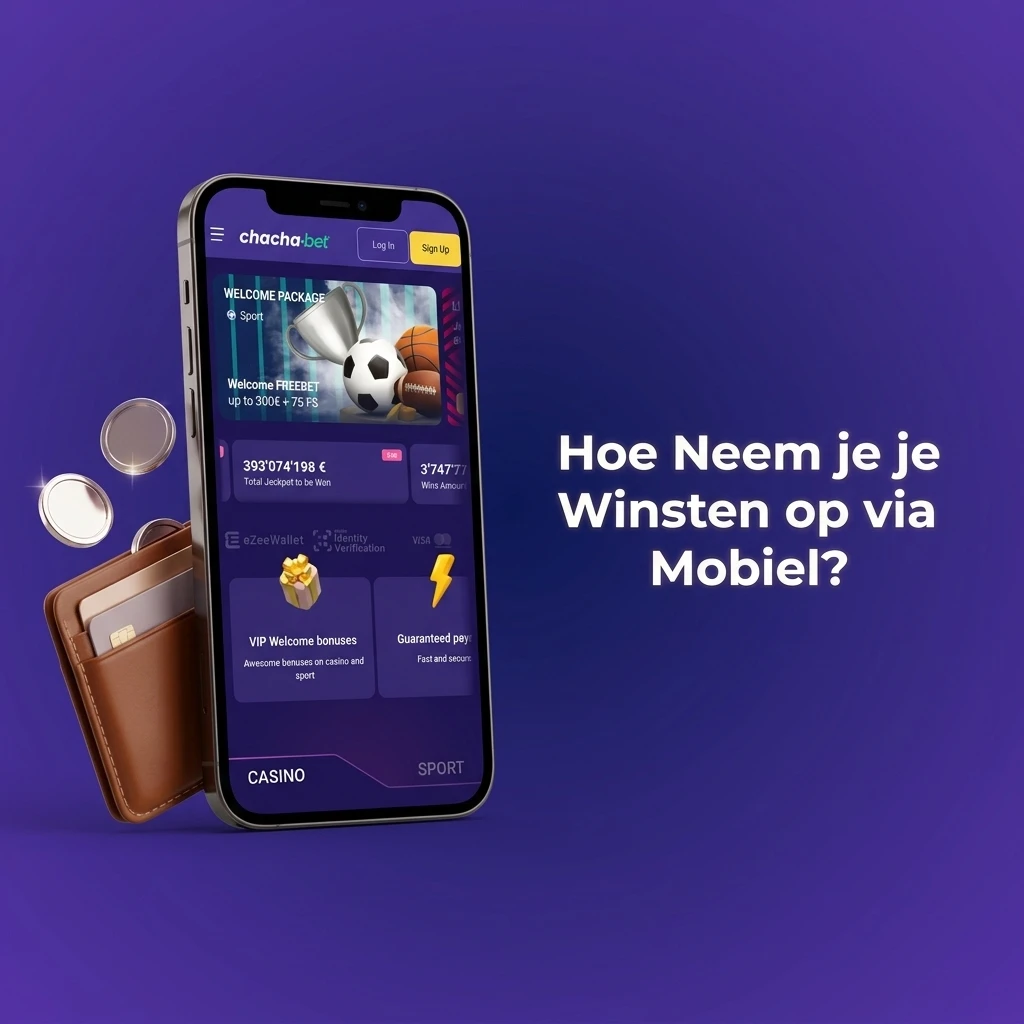 Stappen voor mobiel geld opnemen bij Chachabet via de kassasectie op je smartphone