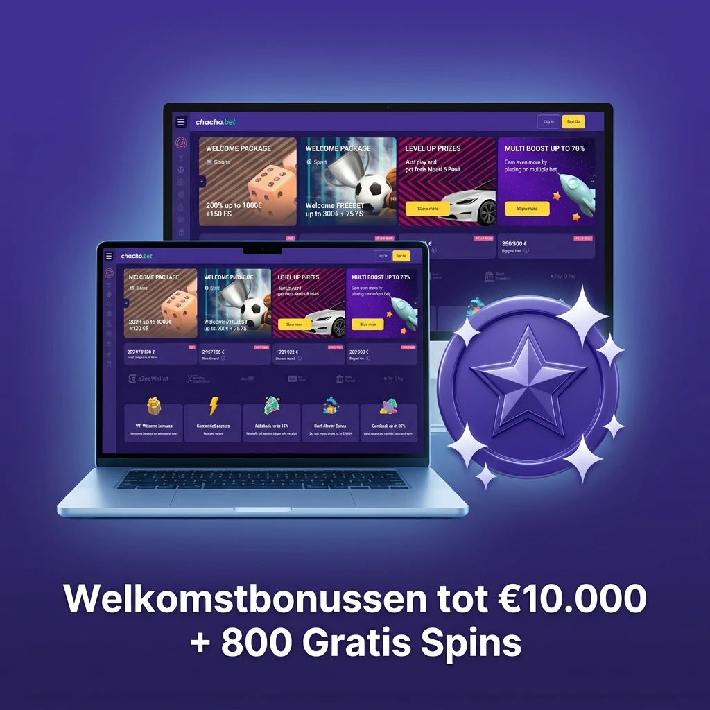 Chachabet welkomstbonussen tot €10.000 en 800 gratis spins verdeeld over meerdere stortingen