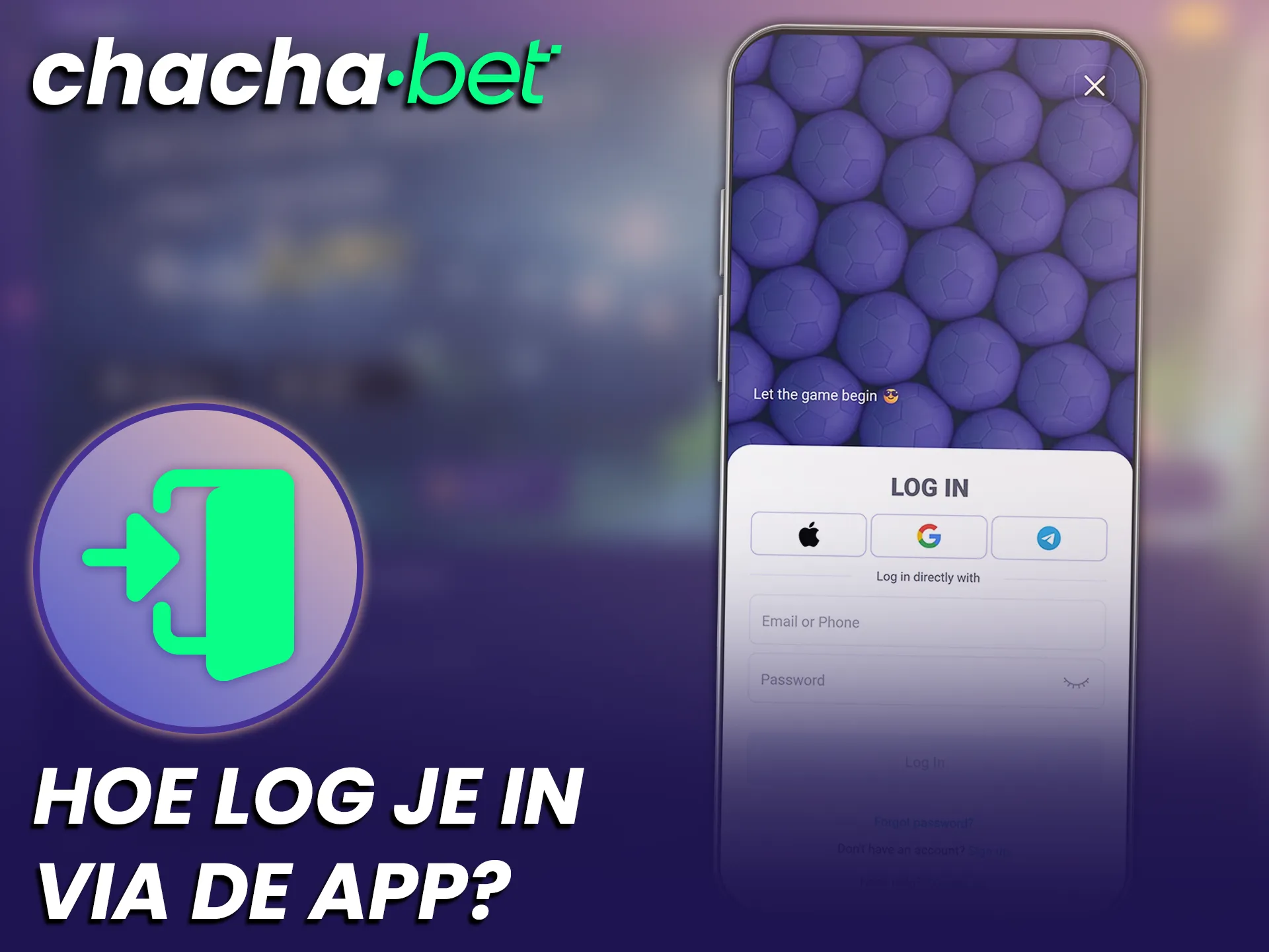 Log veilig in op de Chachabet Android App om uw account te beheren.