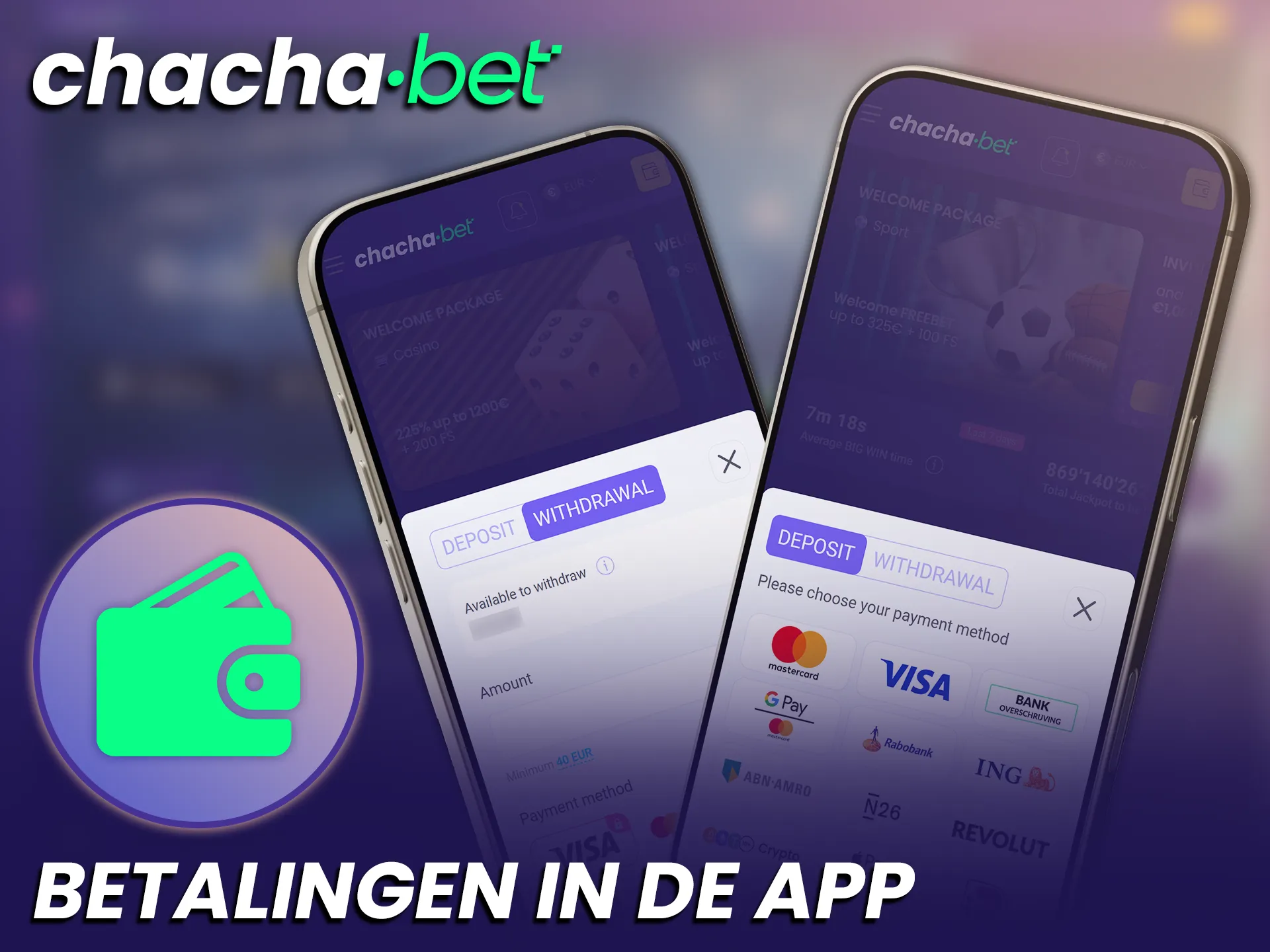 Voer veilige betalingen uit binnen de Chachabet app vanuit Nederland.