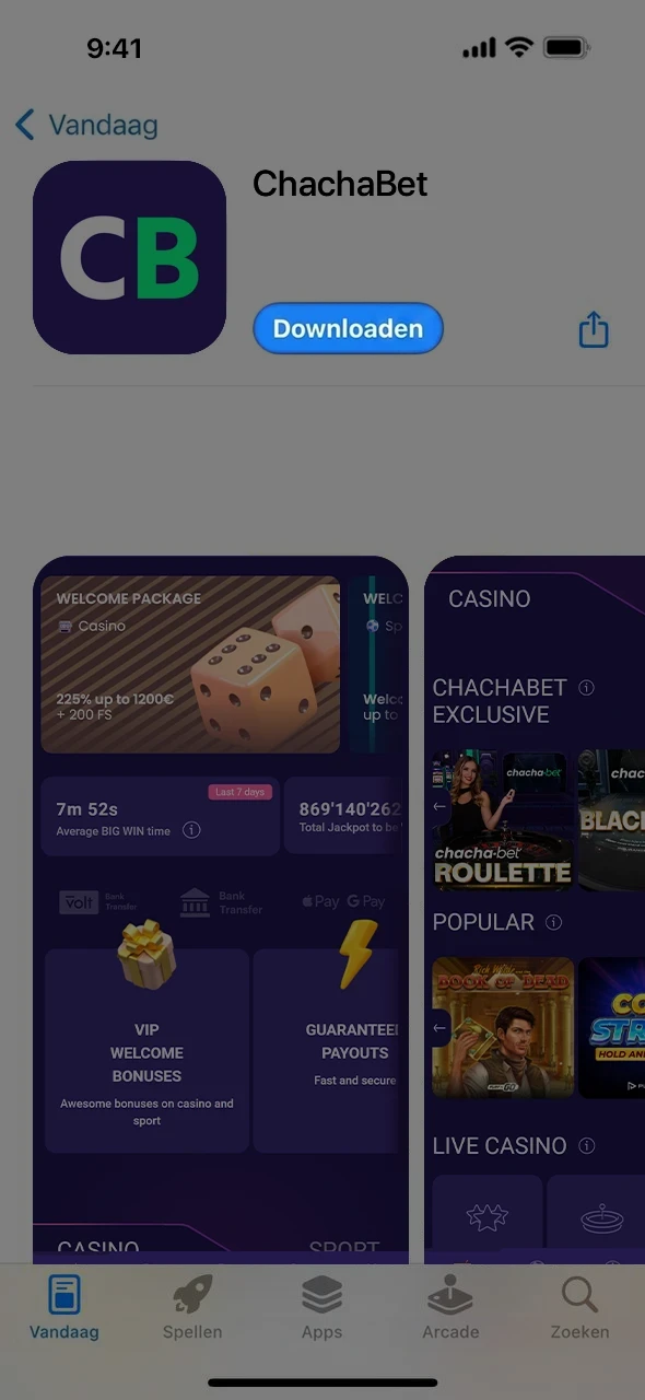 Tik op de knop om de Chachabet app op iOS te installeren.