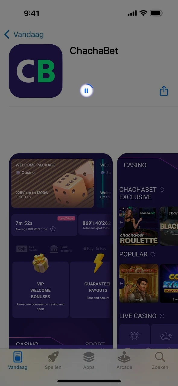 Wacht rustig af tot de Chachabet app op iOS is gedownload.