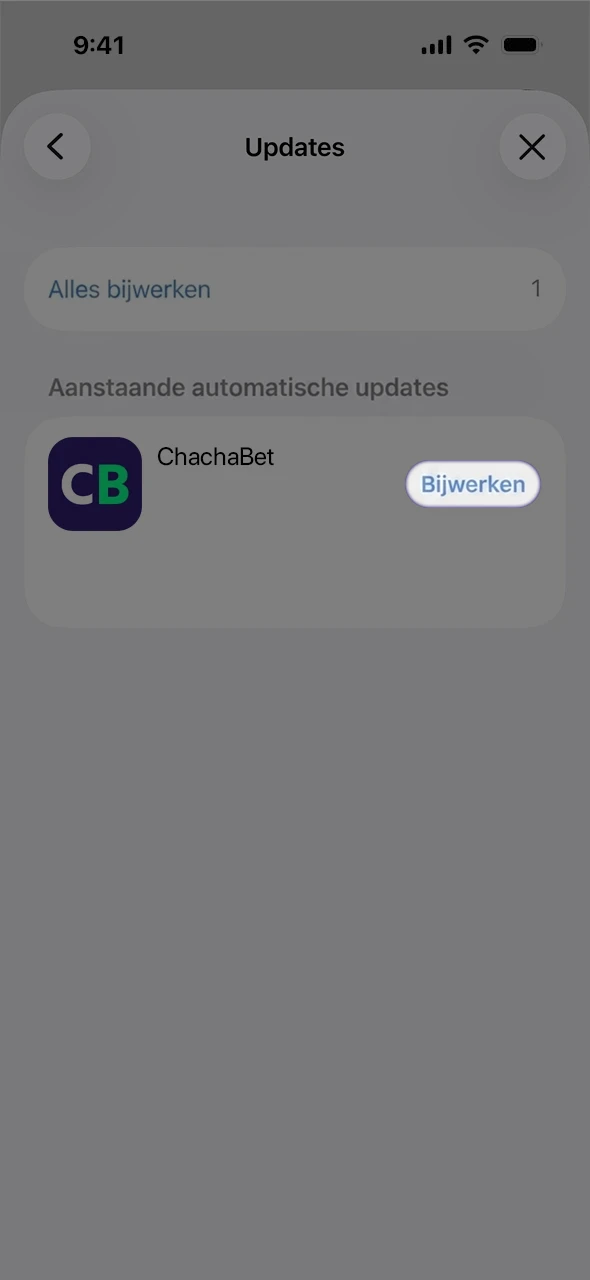 Selecteer de update optie om de Chachabet app bij te werken.