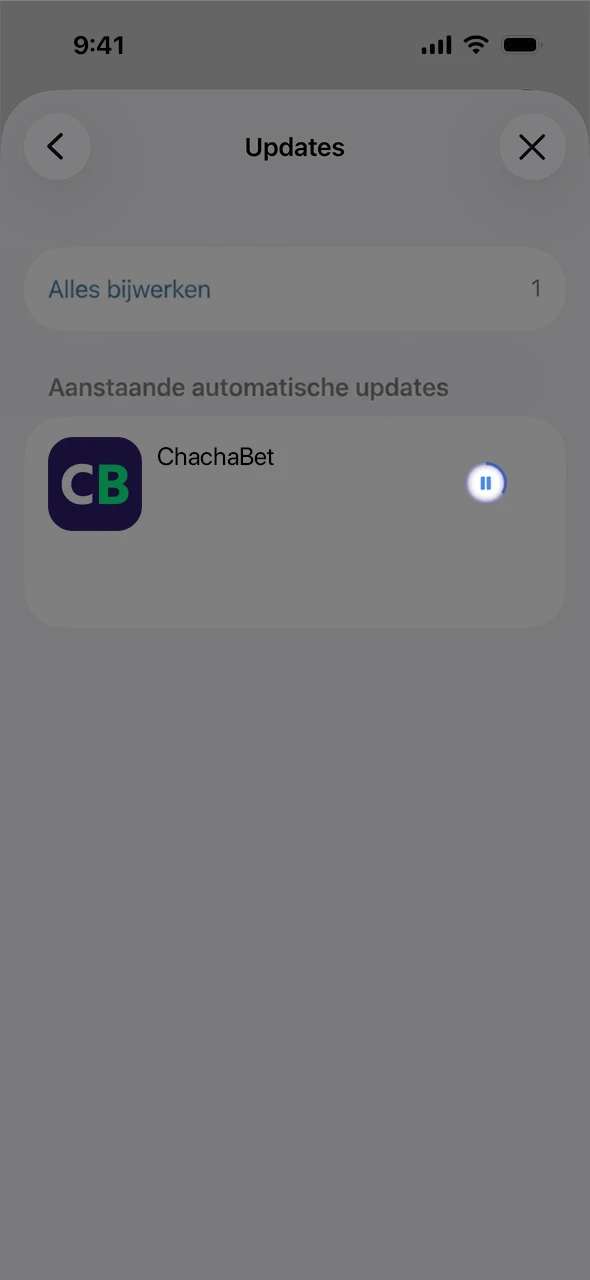 Wacht tot de telefoon klaar is met de Chachabet app bijwerken.