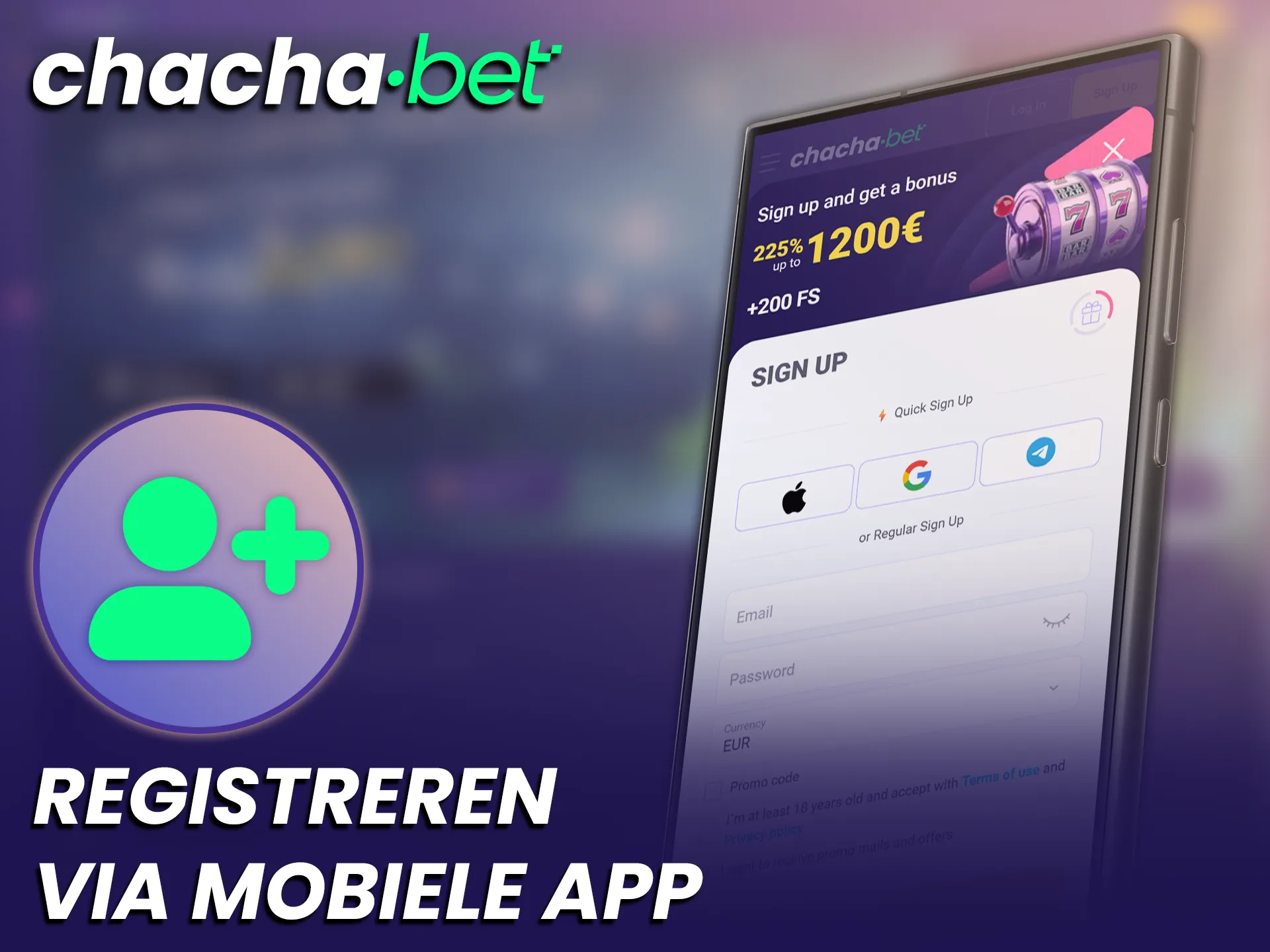 Maak eenvoudig een nieuw account aan via de Chachabet app.