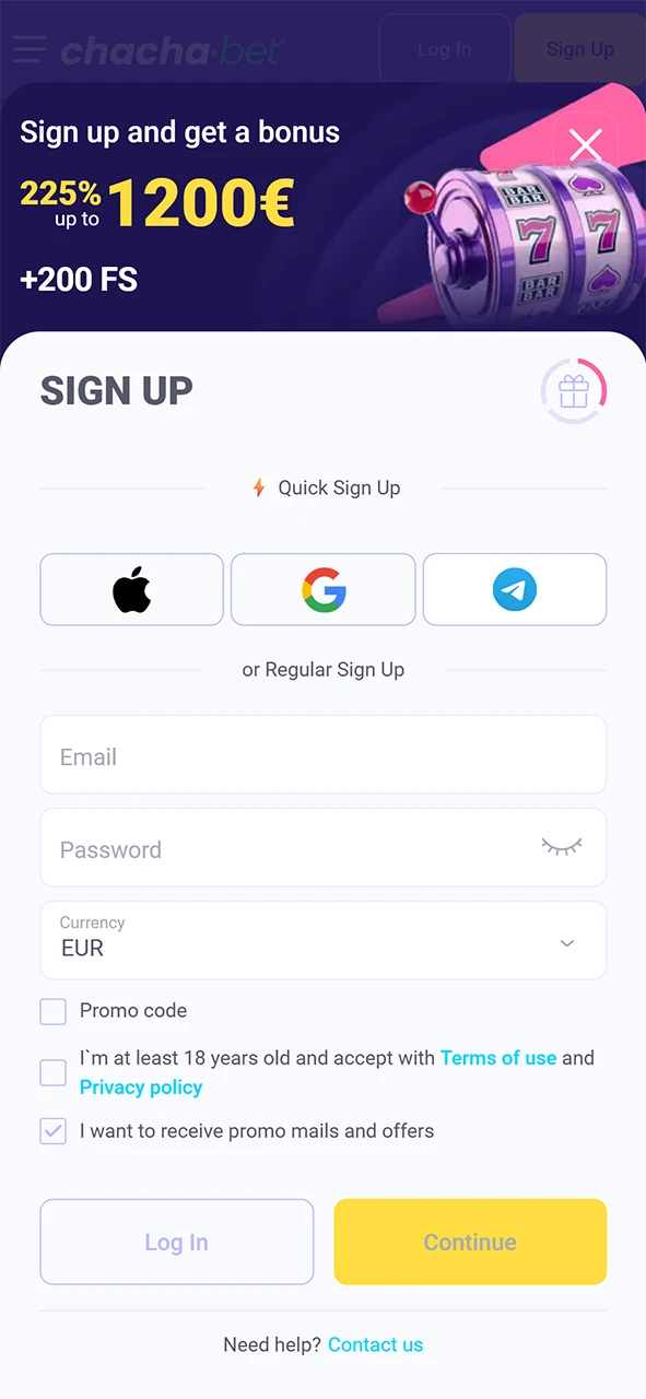 Registreer een nieuw account bij ChachaBet om op Formule 1 te wedden.