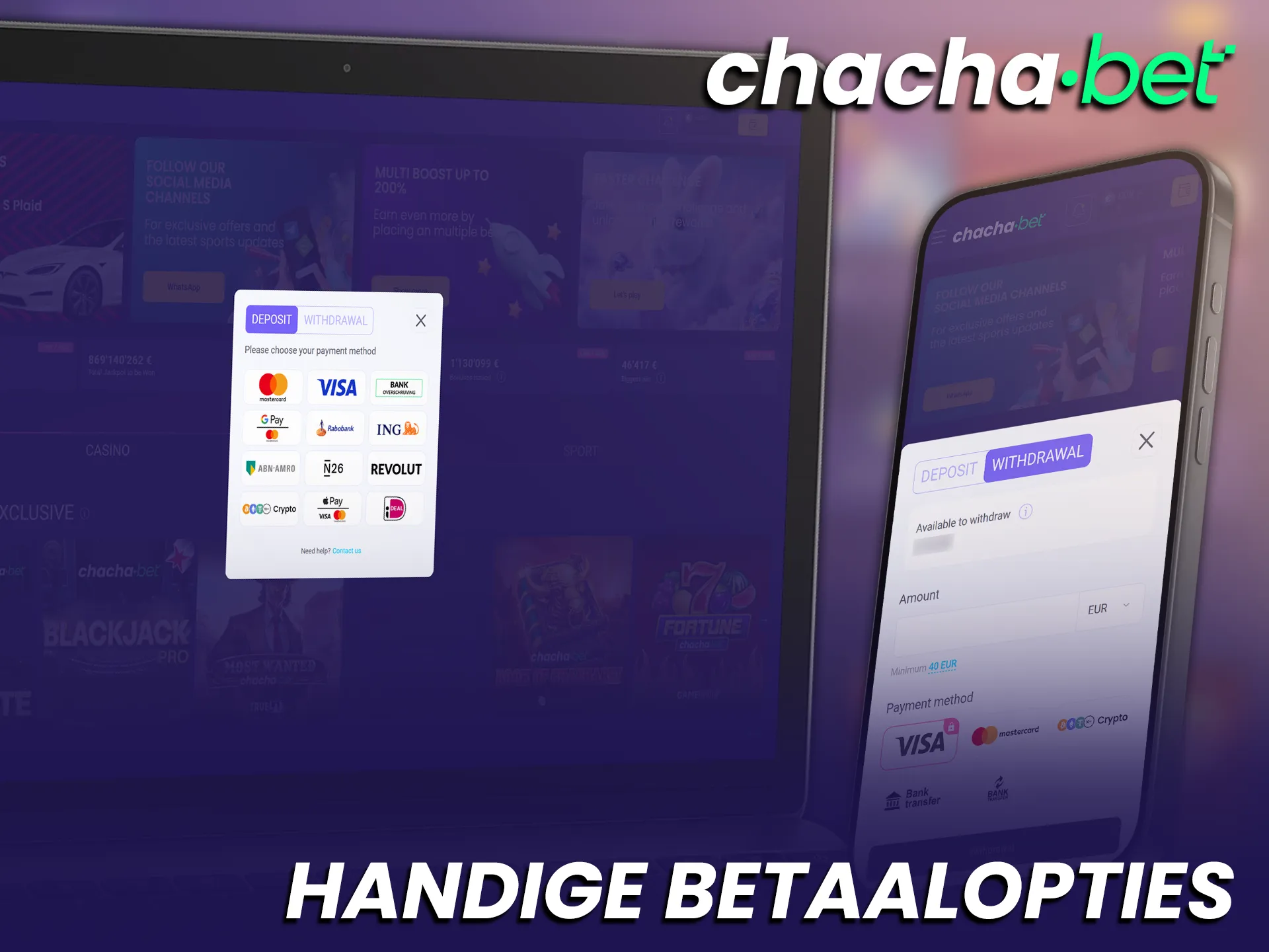 Gebruik veilige betaalopties voor al je transacties bij Chachabet online.