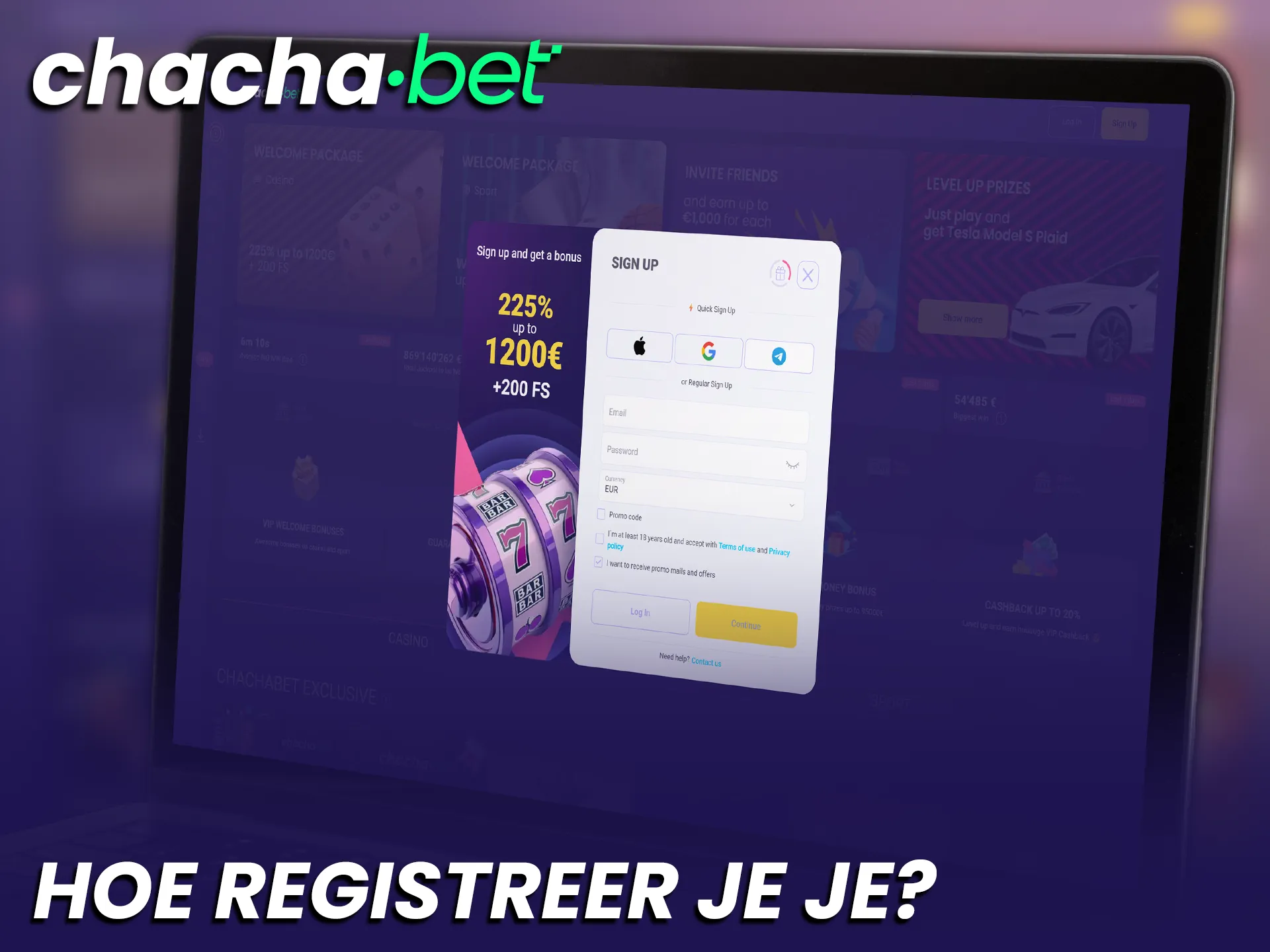 Maak vandaag nog een nieuw account aan bij Chachabet online.