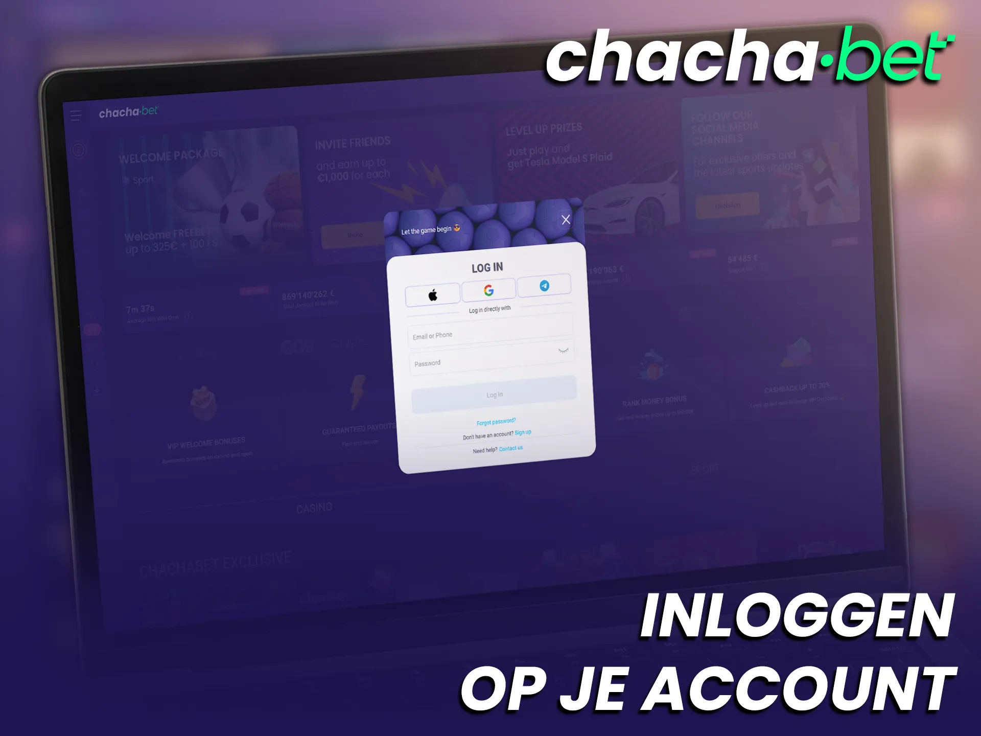 Log veilig in op je persoonlijke profiel bij Chachabet sportweddenschappen.