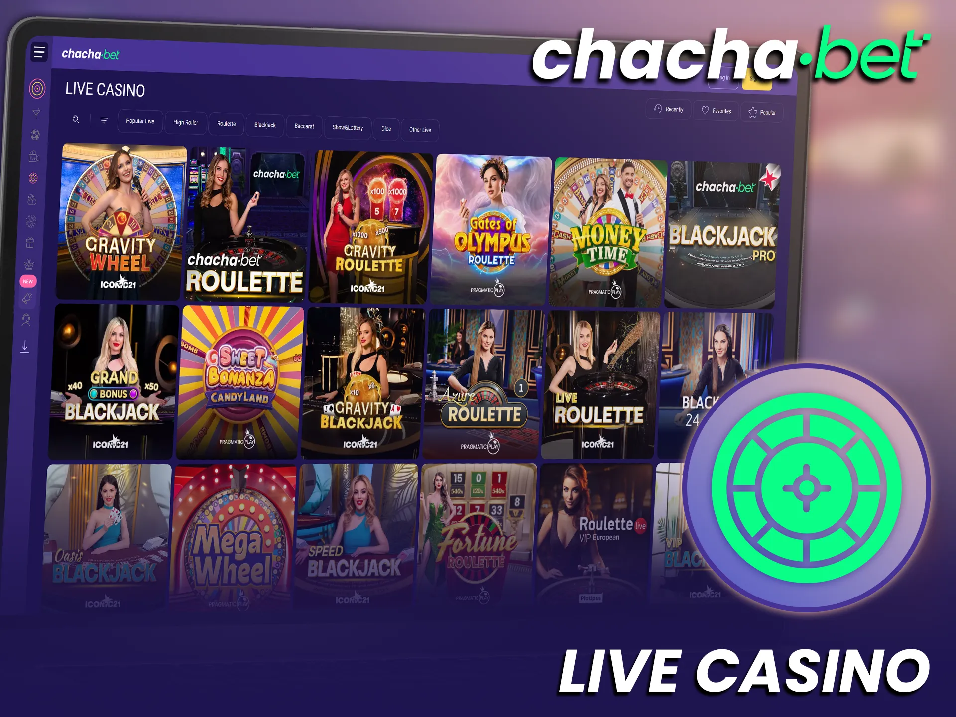 Speel in het live casino van Chachabet met echte dealers.
