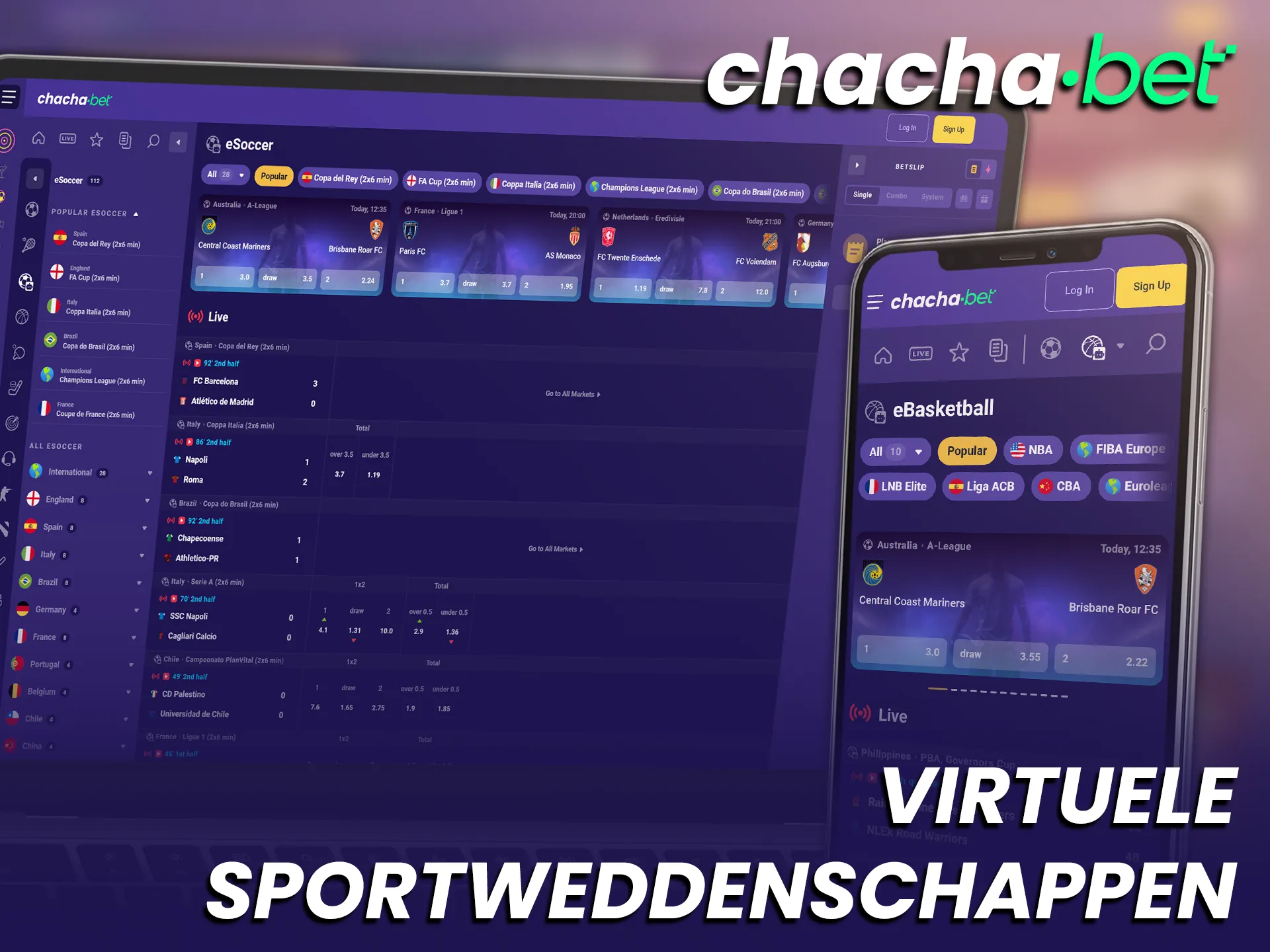 Zet in op virtuele sportweddenschappen via het platform van Chachabet.
