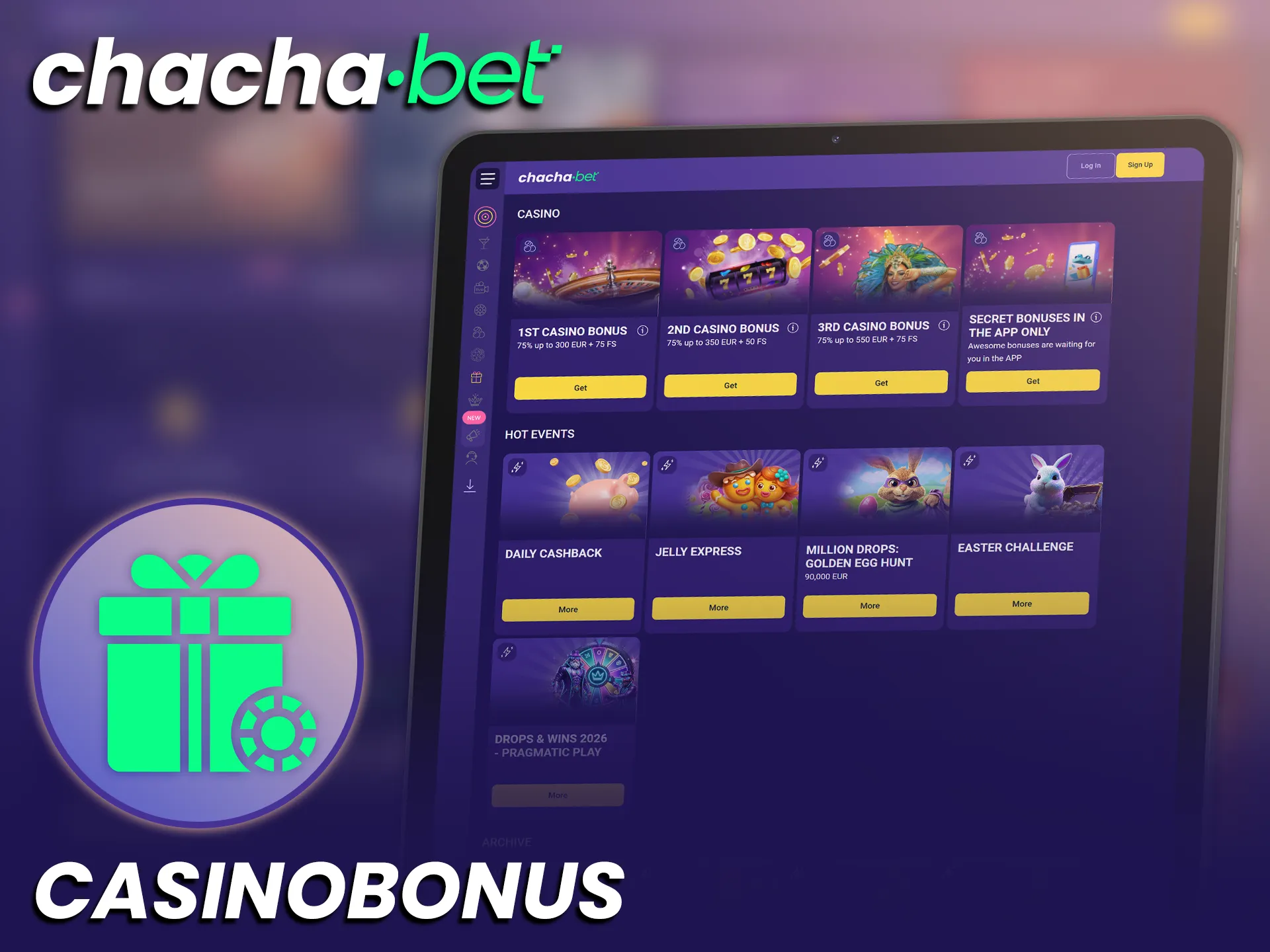 Ontvang een gulle casinobonus na verificatie van je Chachabet account.