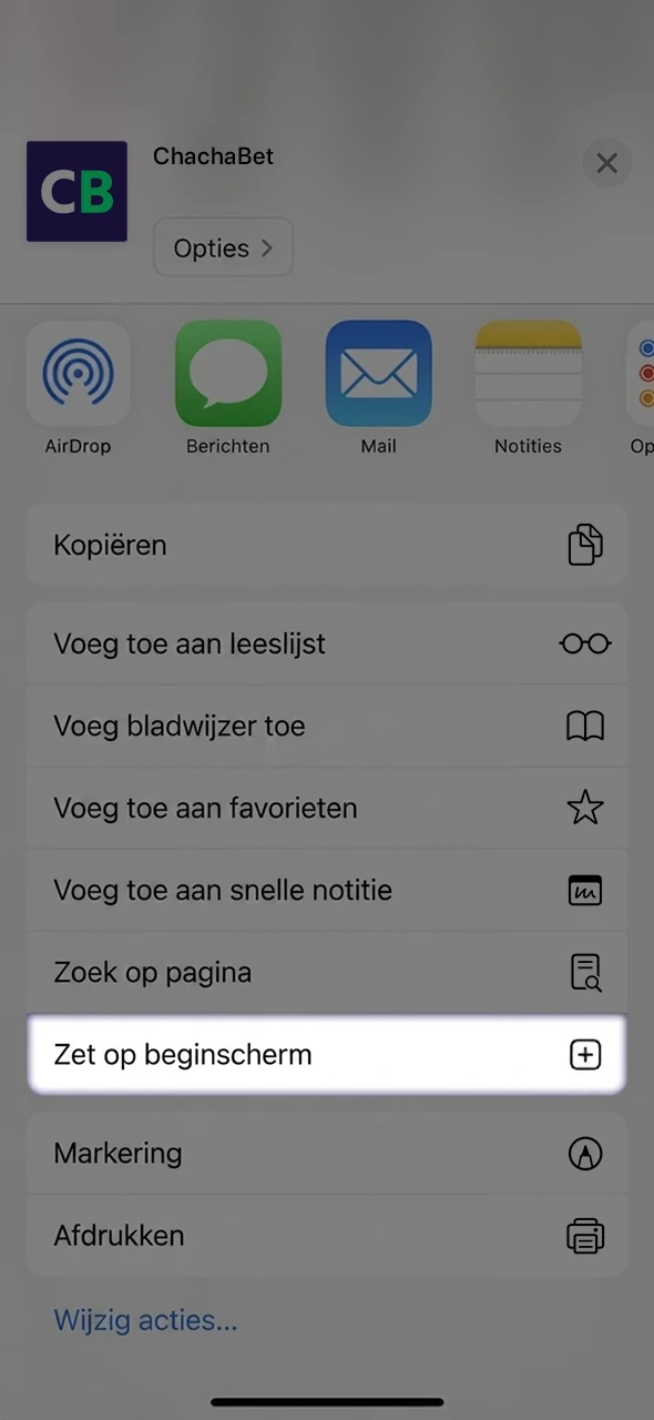 Zet de Chachabet iOS App op uw beginscherm na het Downloaden.