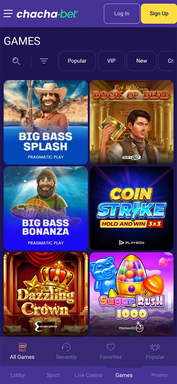 Geniet van het casino in de ChachaBet App en speel de populairste games.