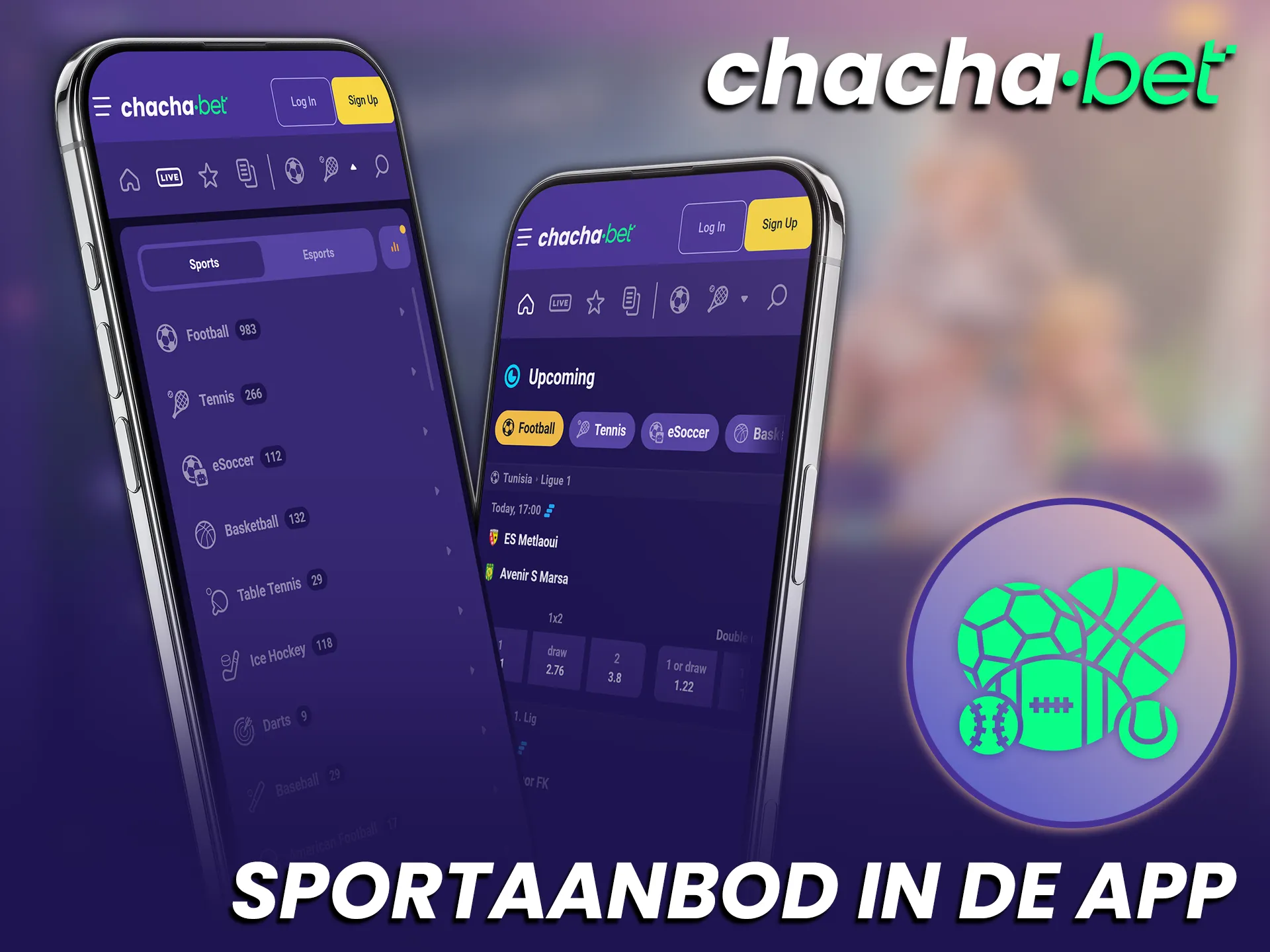 Ontdek het volledige sportaanbod in de mobiele Chachabet iOS App.
