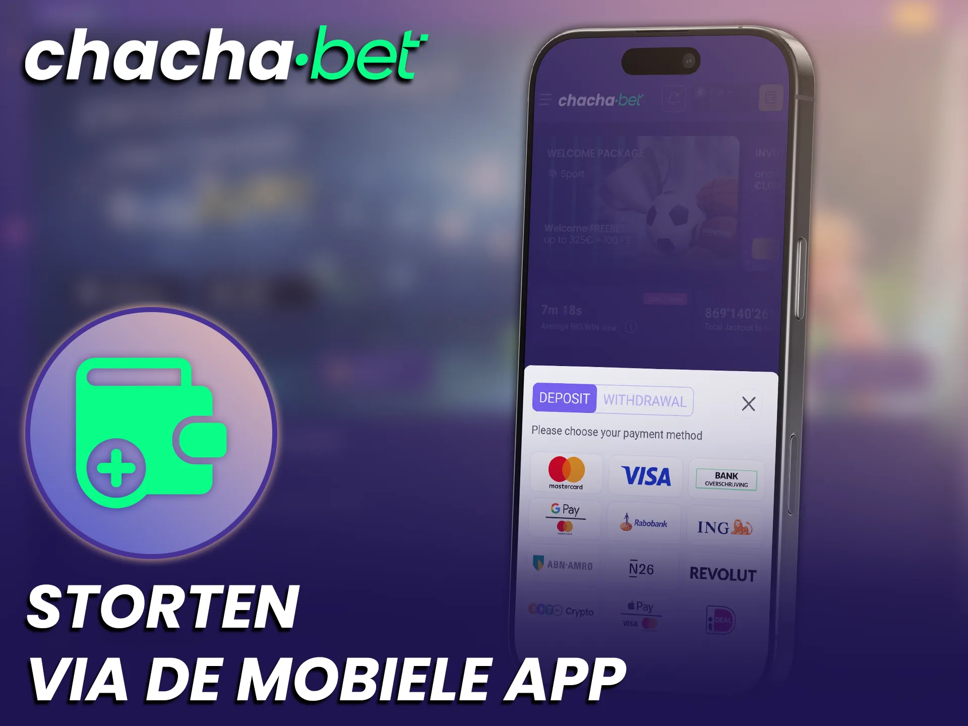 Stort veilig speelgeld via de betaalmethoden in de Chachabet iOS App.