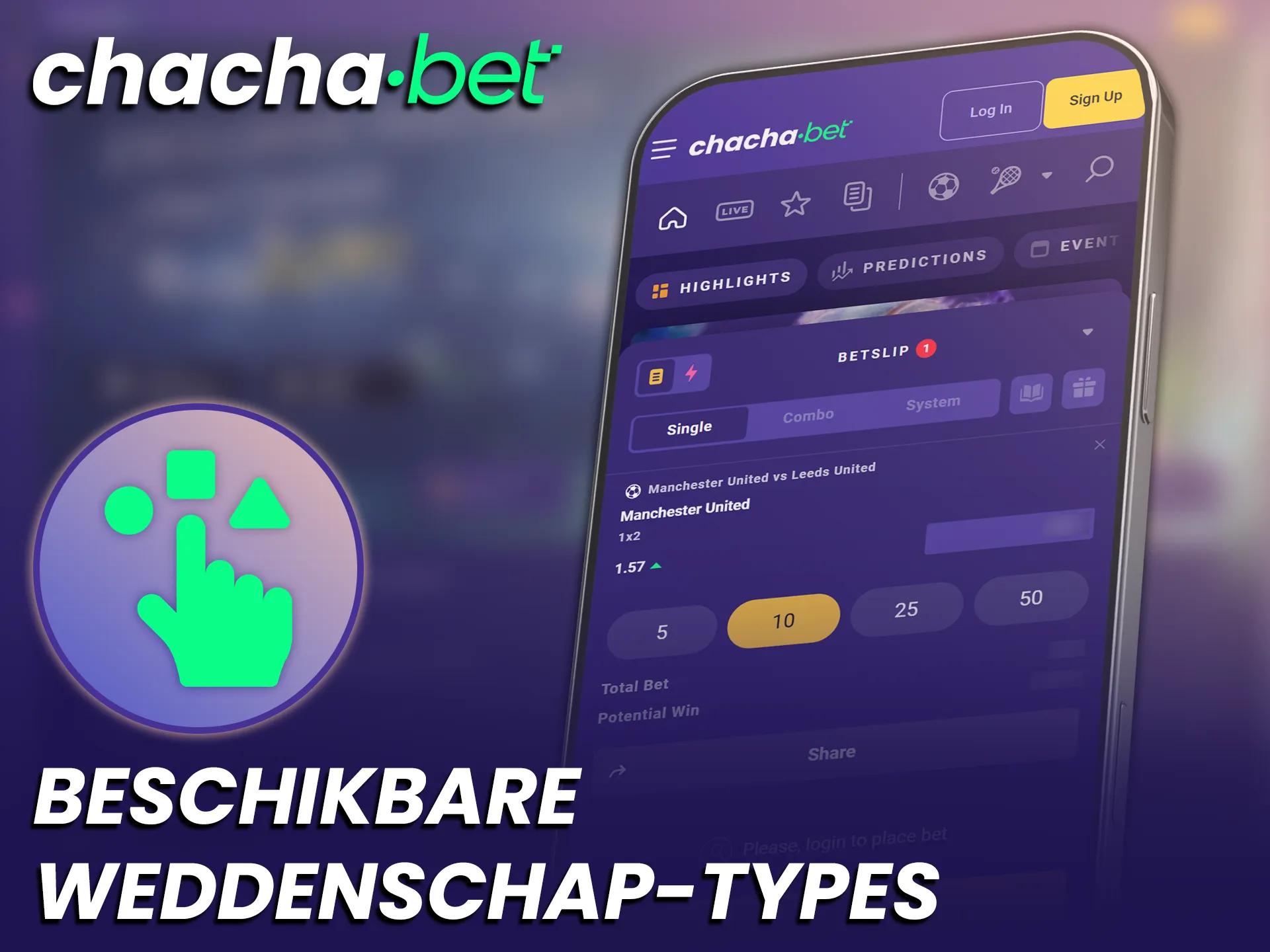 Bekijk alle beschikbare weddenschapstypes in de Chachabet iOS App.