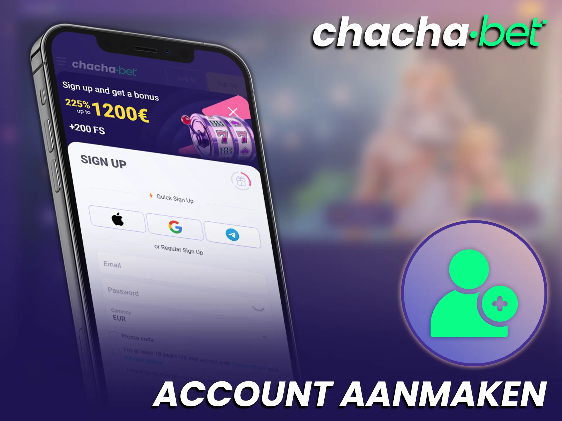 Registreer vandaag nog een nieuw account via de Chachabet mobiel app.