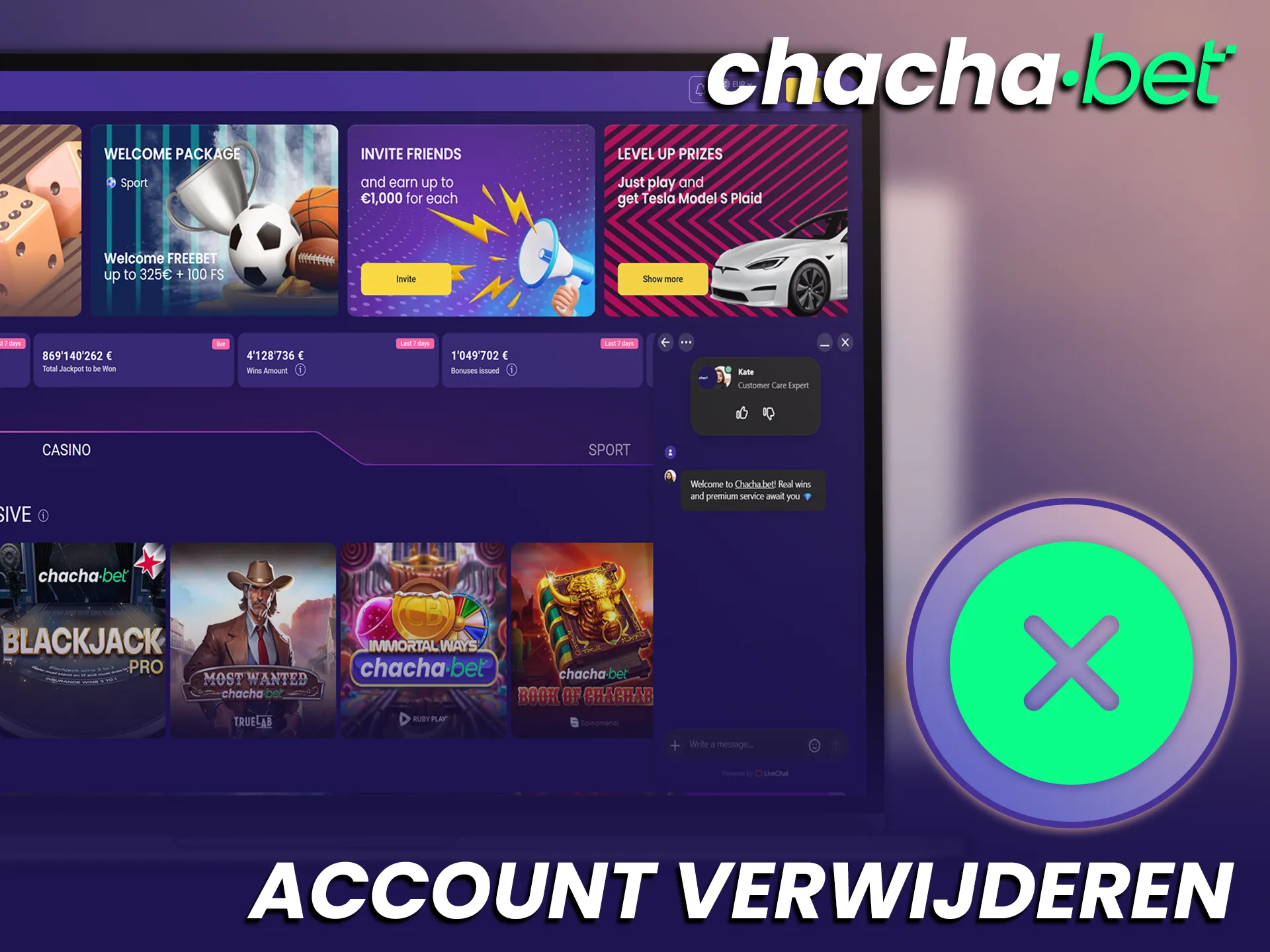 Verwijder indien gewenst je account via de Chachabet registratie instellingen.