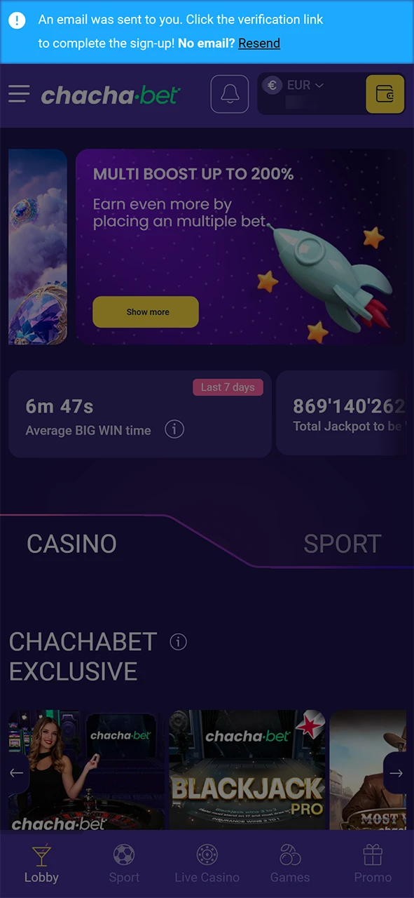 Bevestig je spelersaccount na het aanmelden voor de Chachabet registratie.