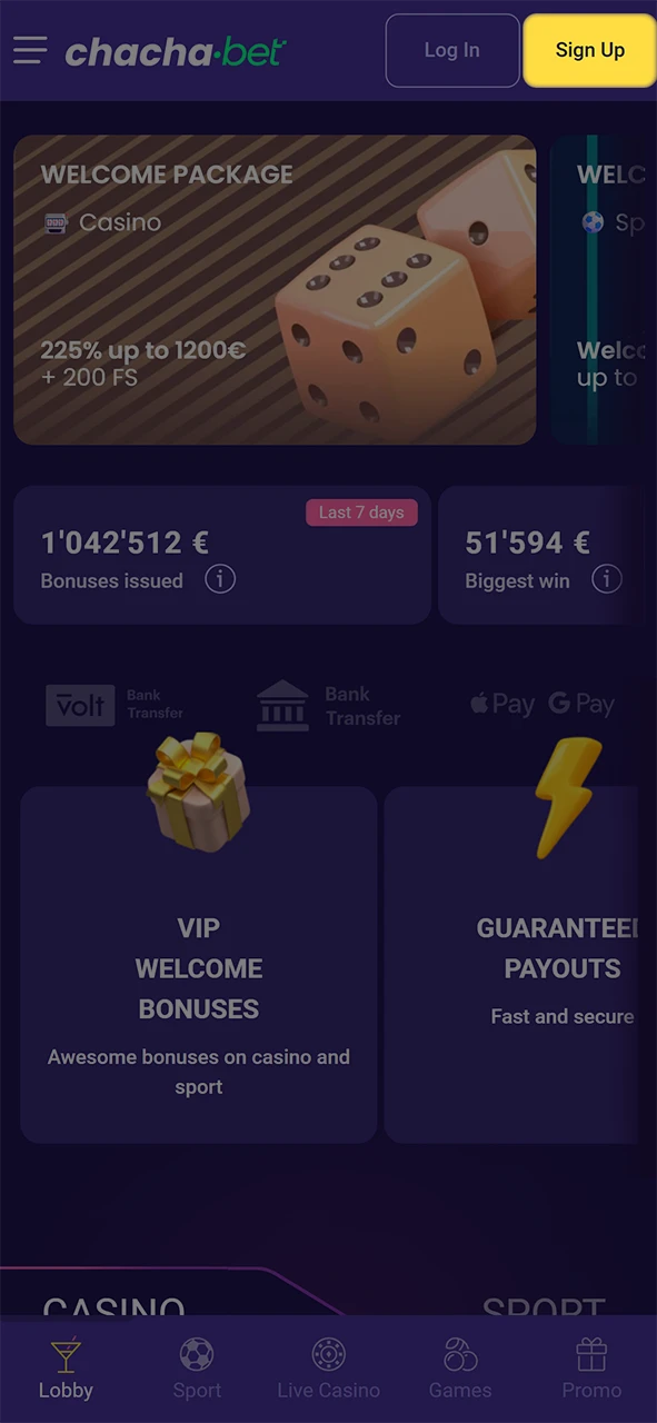 Klik op de knop om te aanmelden voor een Chachabet registratie.