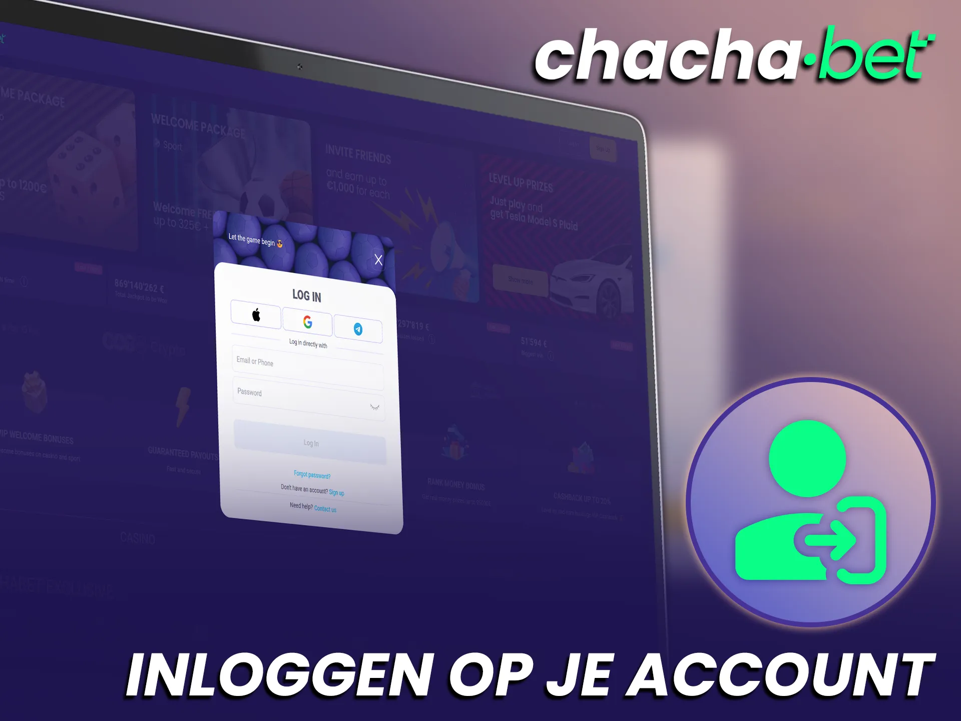 Log veilig in op je account na de Chachabet registratie.