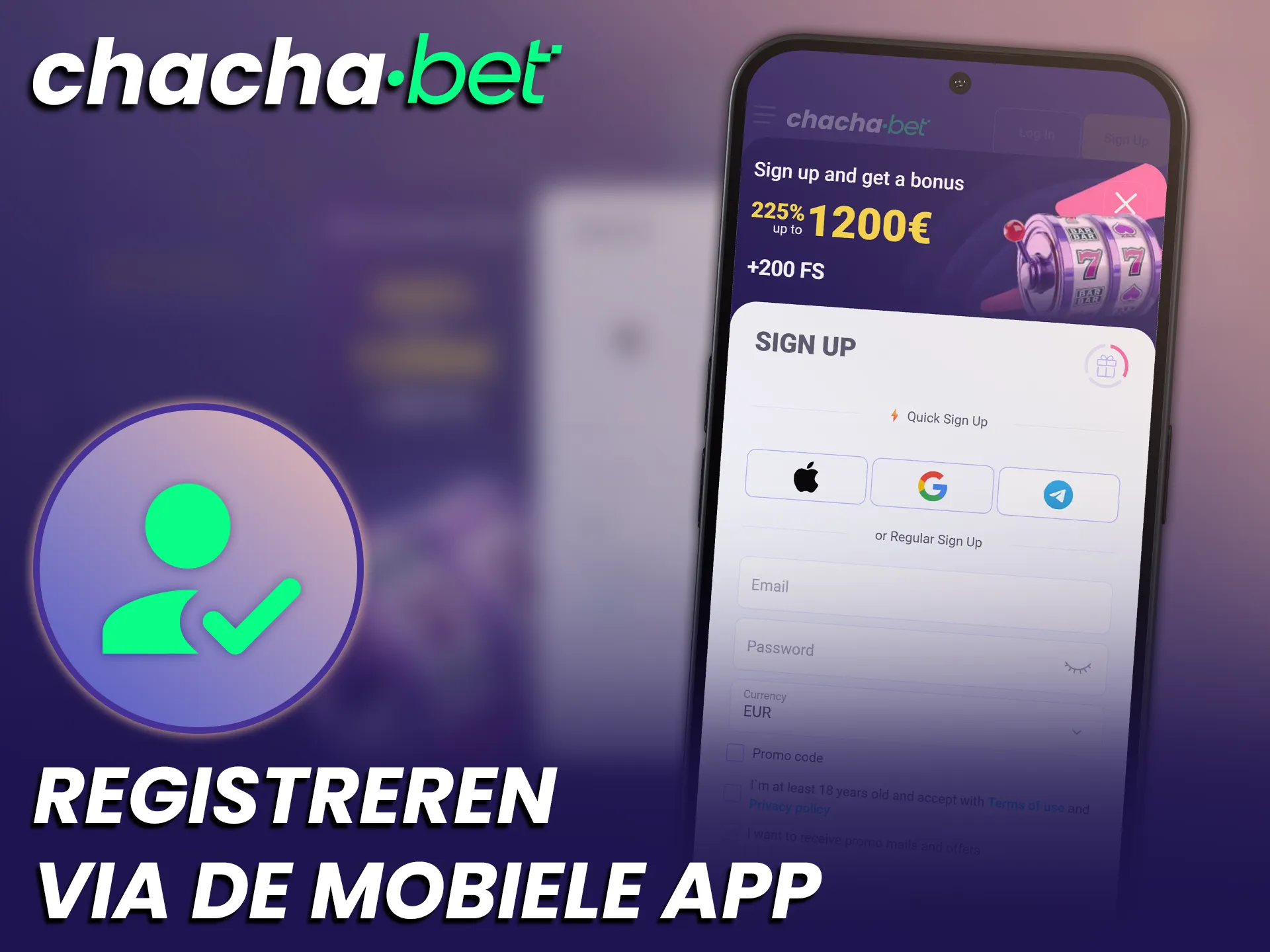 Voltooi direct je Chachabet registratie via de handige mobiele app.